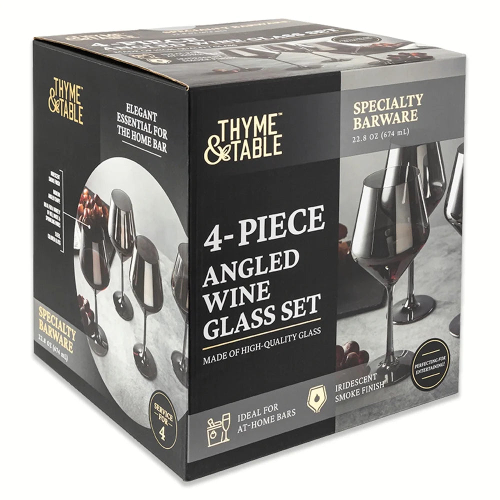 Thyme & Table 23 Fl Oz Smoke Iridescent Angled Wine Glasses, Set of 4