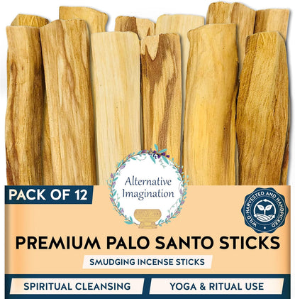Palo Santo Sticks - Incense Sticks for Spiritual Cleansing, Stress Relief, Meditation Accessories, Home Fragrance - Sustainably Wild Harvested - Pack of 12 -
