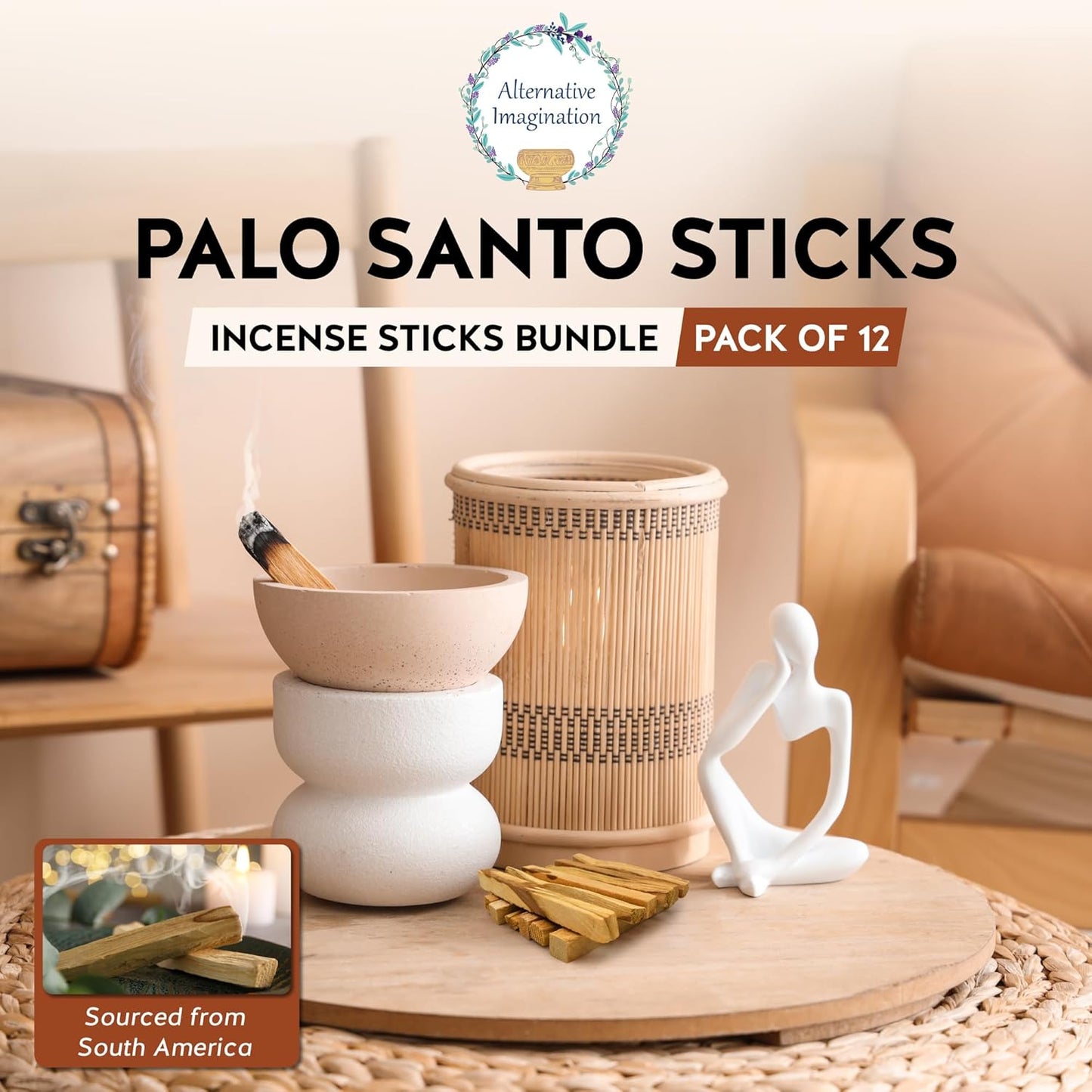 Palo Santo Sticks - Incense Sticks for Spiritual Cleansing, Stress Relief, Meditation Accessories, Home Fragrance - Sustainably Wild Harvested - Pack of 12 -