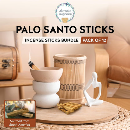 Palo Santo Sticks - Incense Sticks for Spiritual Cleansing, Stress Relief, Meditation Accessories, Home Fragrance - Sustainably Wild Harvested - Pack of 12 -