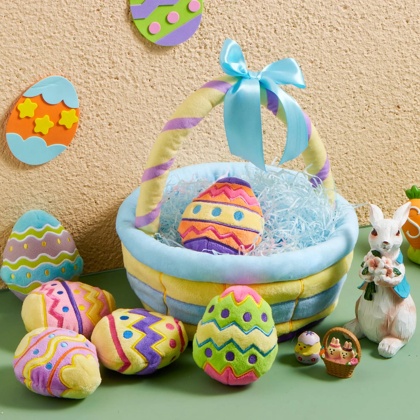 5 Pcs Easter Basket,Easter Basket Stuffers Bunny Chick Egg Carrot for Baby Toddlers Easter Egg Hunt,Easter Basket Fillers Soft Plush Toys for Kids Birthday Gifts