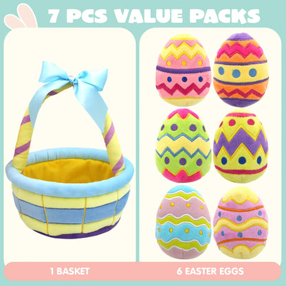 5 Pcs Easter Basket,Easter Basket Stuffers Bunny Chick Egg Carrot for Baby Toddlers Easter Egg Hunt,Easter Basket Fillers Soft Plush Toys for Kids Birthday Gifts