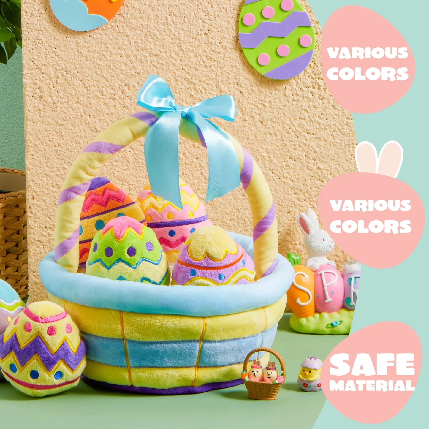 5 Pcs Easter Basket,Easter Basket Stuffers Bunny Chick Egg Carrot for Baby Toddlers Easter Egg Hunt,Easter Basket Fillers Soft Plush Toys for Kids Birthday Gifts