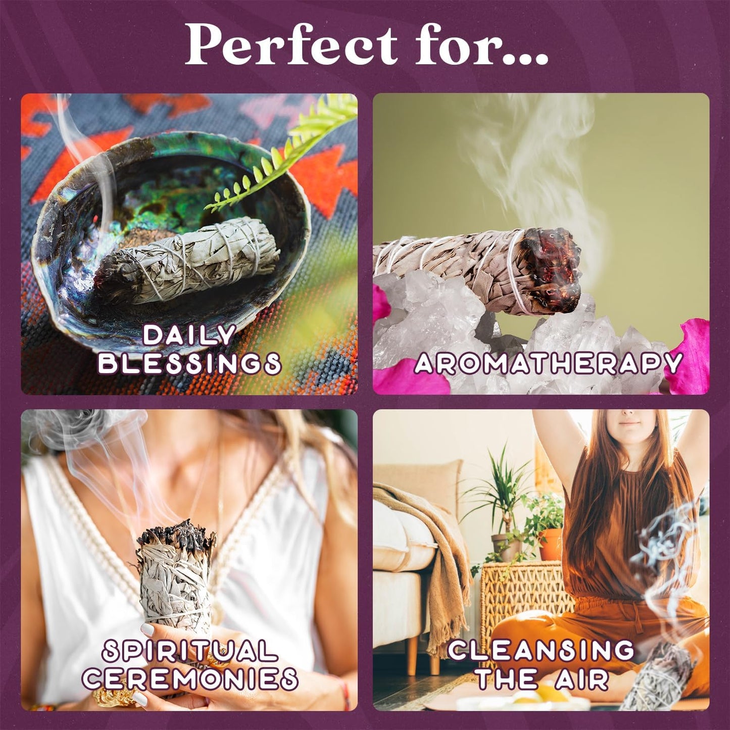 White Sage Bundles - 3 Pack - Sage Smudge Stick for Home Cleansing Incense Healing Meditation and California Smudge Sticks Rituals - 4 Inch